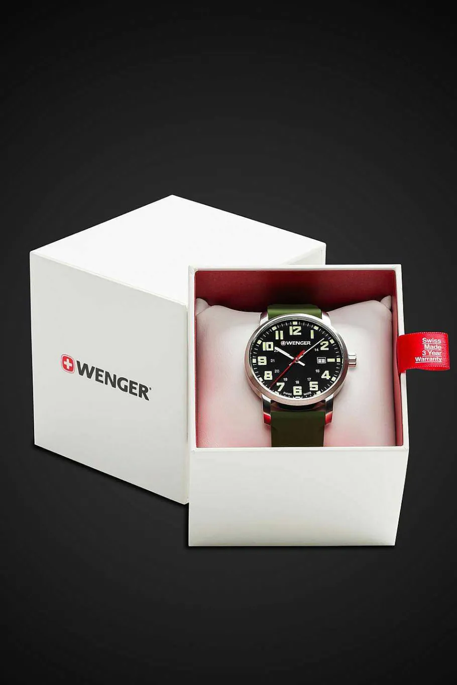 Hot SWISSGEAR Wenger Avenue Watch - Stainless Steel With Black Dial And Green Silicone Strap