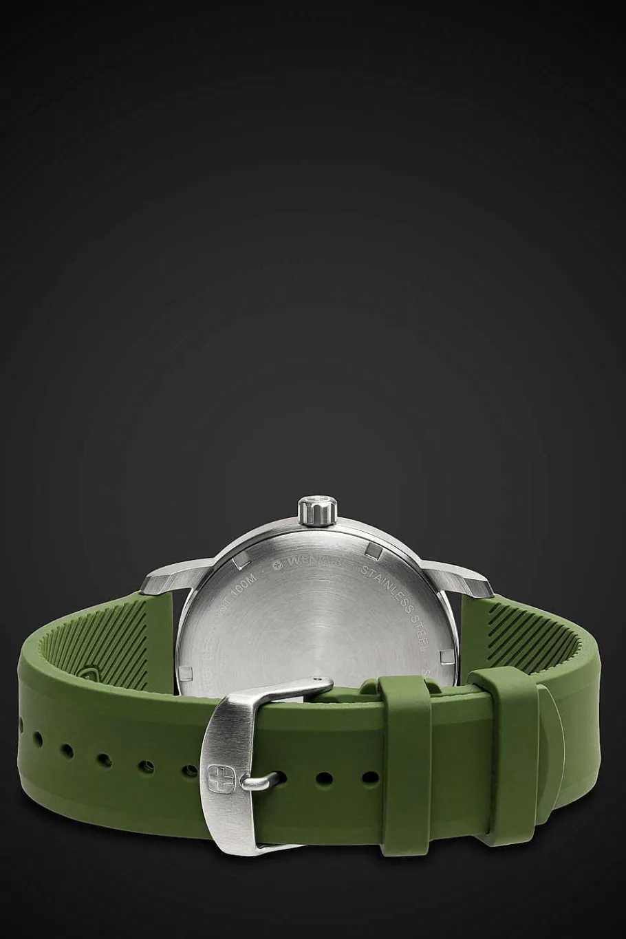 wenger_avenue_watch__stainless_steel_with_black_dial_and_green_silicone_strap_6.webp Hot SWISSGEAR Wenger Avenue Watch - Stainless Steel With Black Dial And Green Silicone Strap
