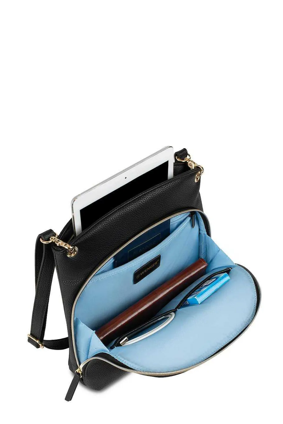 wenger_leasophie_tablet_crossbody_bag__blacksky_blue_3.webp Cheap SWISSGEAR Wenger Leasophie Tablet Crossbody Bag - Black/Sky Blue