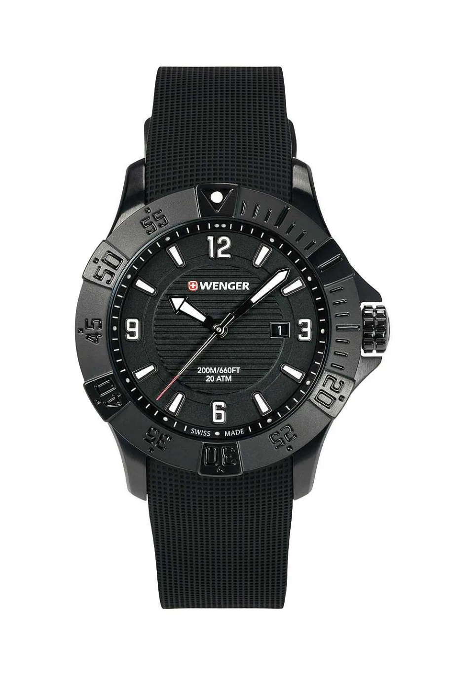 Cheap SWISSGEAR Wenger Seaforce Watch - Black With Black Dial And Black Silicone Strap