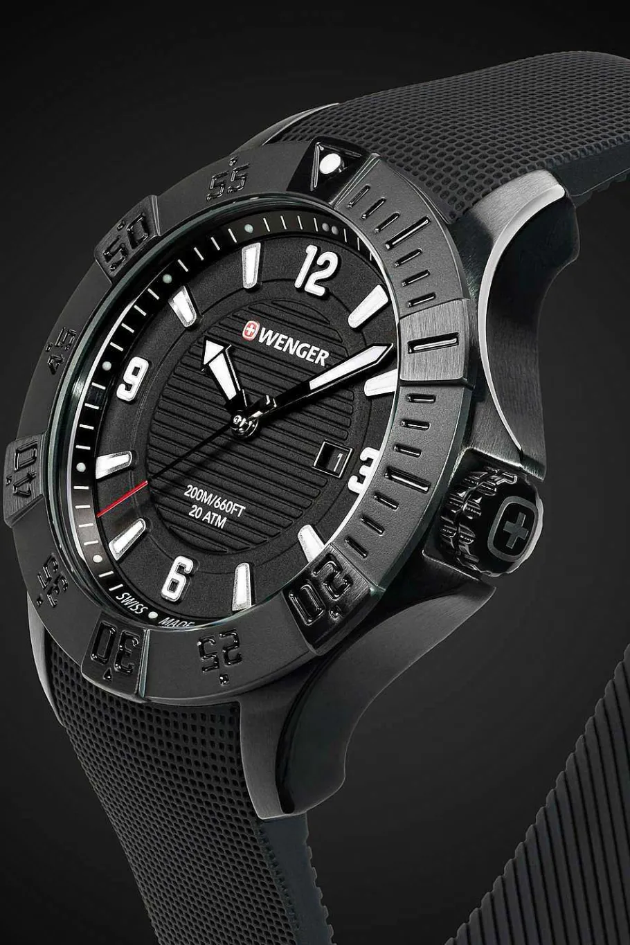 Cheap SWISSGEAR Wenger Seaforce Watch - Black With Black Dial And Black Silicone Strap